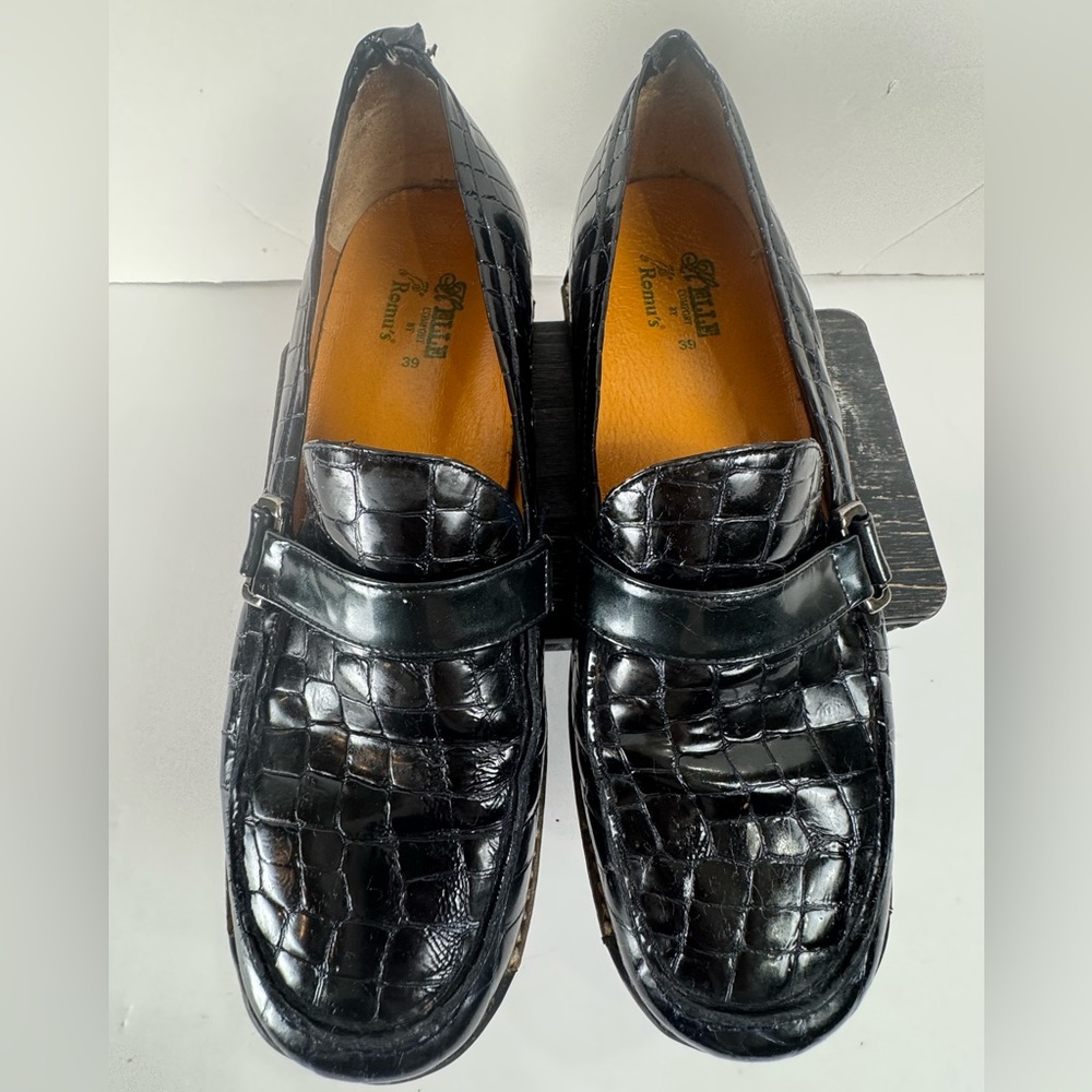 Helle Comfort Remu’s Black Croc Embossed Comfort Loafers Women’s 8.5 - Picture 3 of 9